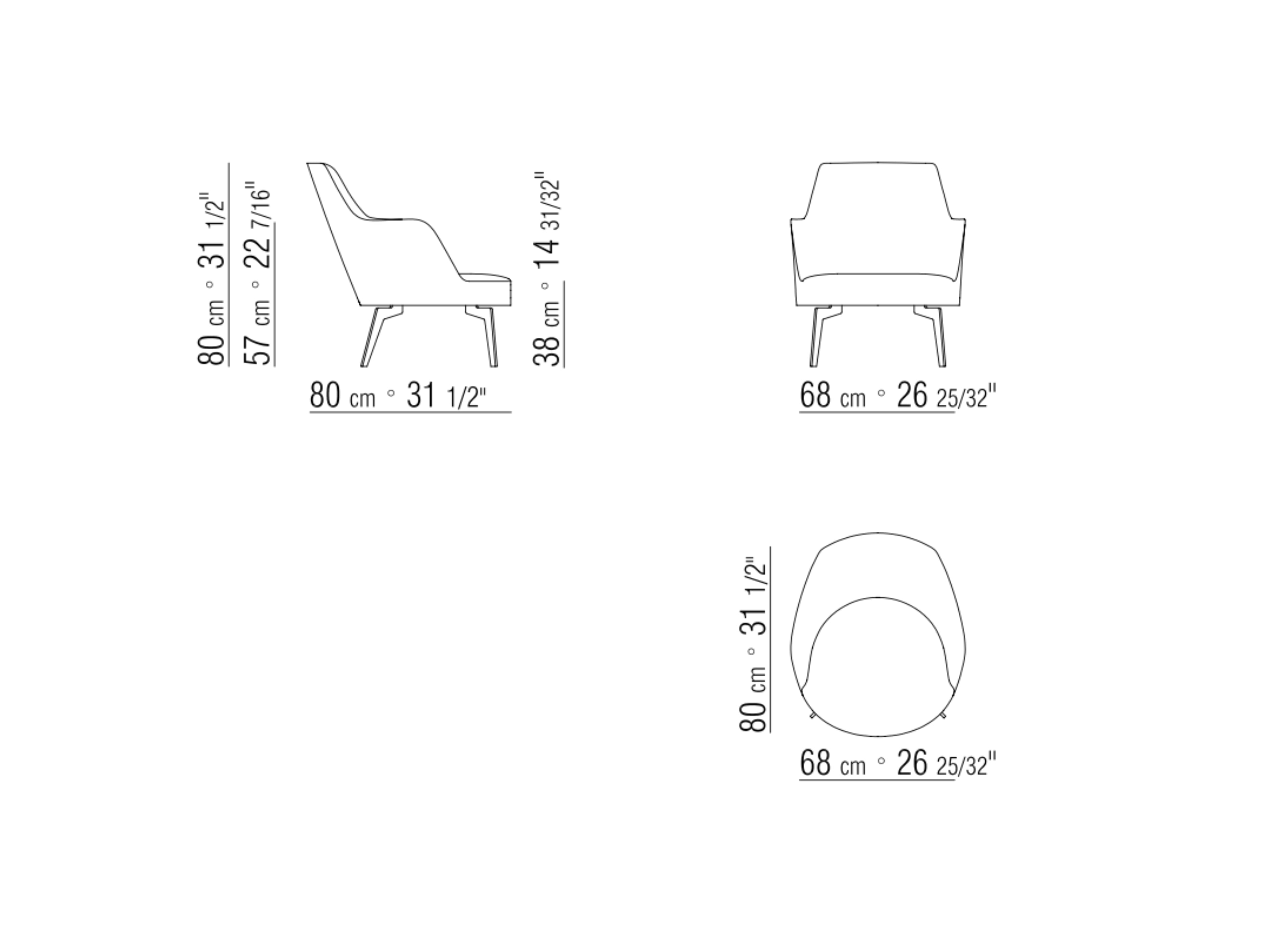 Hera H80 armchair, satin metal base